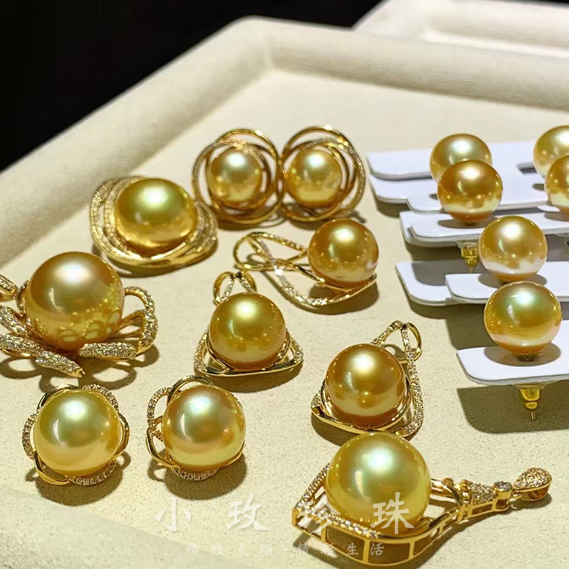天然珍珠吊坠南洋金珍珠纯银镶嵌