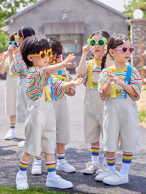 幼儿啦啦队ll23003六一儿童裤演出可服爱鸭背带小学生校运动园会