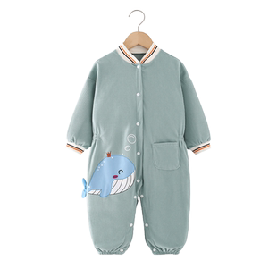 宝宝爬行罩衣学爬服儿童一体式连体衣爬爬服婴儿外出玩耍防脏护衣