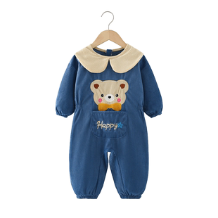 宝宝爬爬服秋冬一体式罩衣哈衣爬行服儿童外穿玩耍户外防脏连体衣