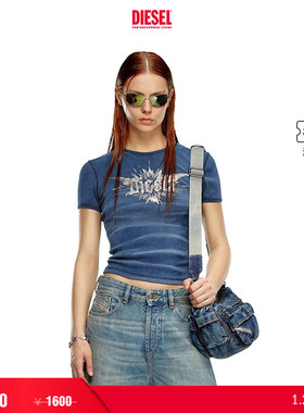 [折扣]DIESEL女士蓝色多巴胺穿搭印花修身T恤A142310WFBM