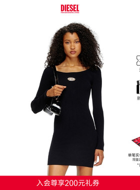 DIESEL女士OVAL D黑色长袖短款连衣裙A141880DLAX