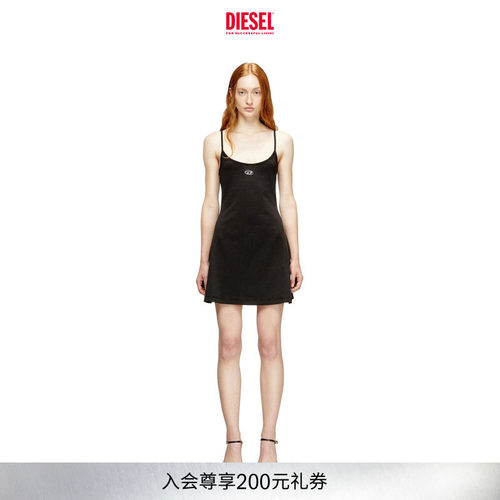 DIESEL女士OVAL D黑色吊带连衣裙短裙A199180AHQH
