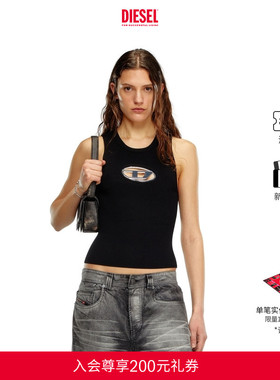 DIESEL女士OVAL D镂空银色黑色LOGO针织衫背心A096210DLAX