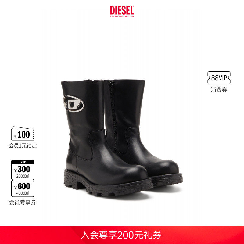 DIESEL女士OVAL D镂空D-HAMMER骑士皮靴Y03692P4471