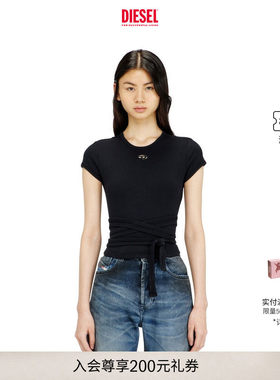 DIESEL女士OVAL D纯色简约绑带短袖T恤A211970EJAI