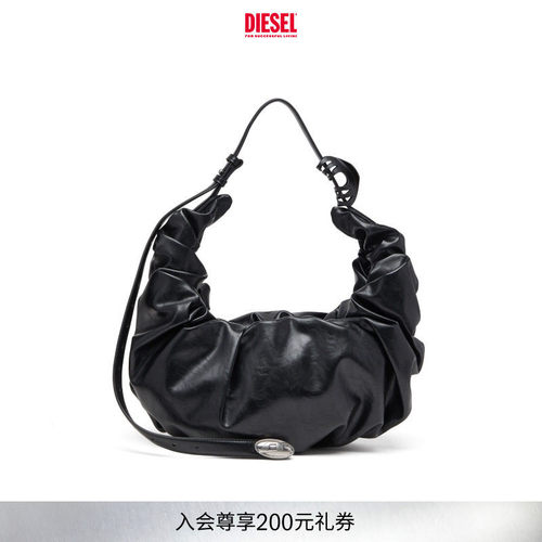 DIESEL女士黑色大号GRAB D单肩包可颂包X10478P8657