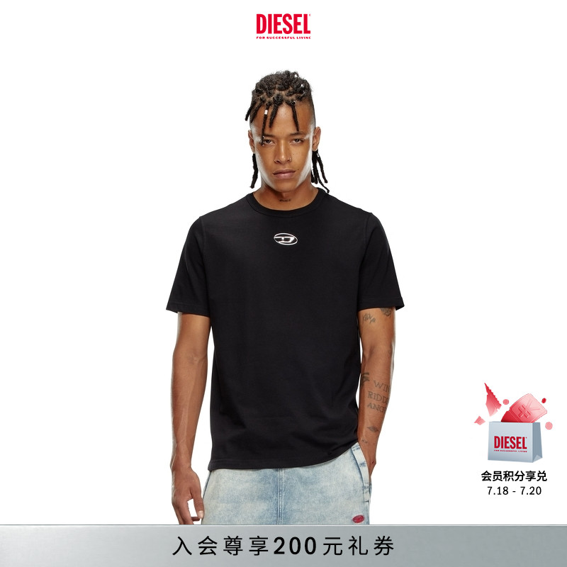 [经典]DIESEL男女同款OVAL D黑色白色简约圆领短袖T恤A178800CLBR