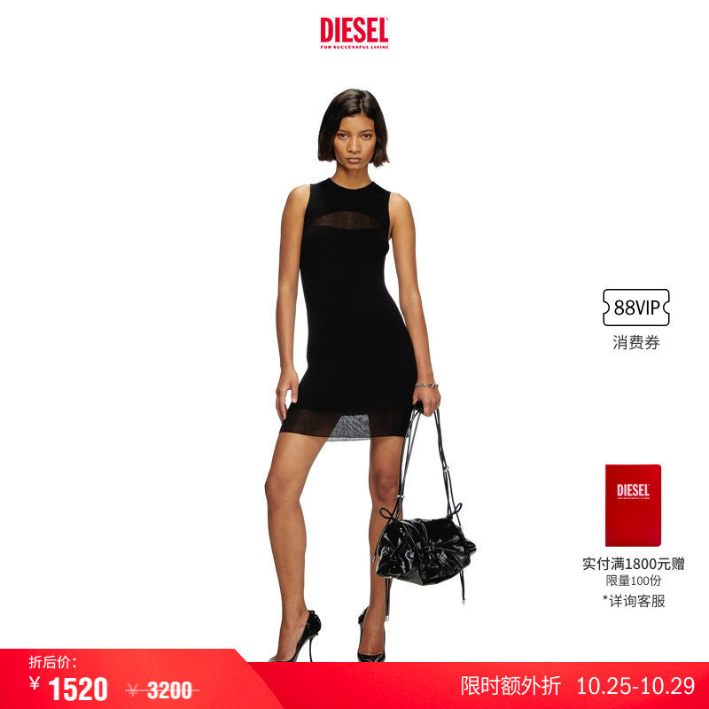 [叠享礼遇]DIESEL女士黑色无袖修身短裙连衣裙A176880CPAS