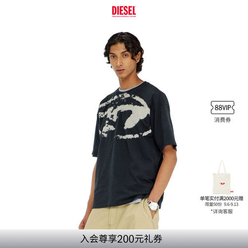 DIESEL男女同款中性OVAL D圆领通勤穿搭短袖T恤A130490DQAU
