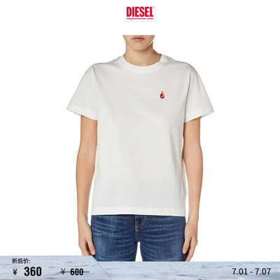 [折扣]DIESEL女士白色简约休闲圆领短袖T恤A153670GRAI