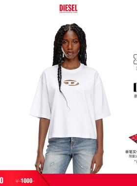 [折扣]DIESEL女士OVAL D黑色白色宽松圆领短袖T恤A150960NIAX