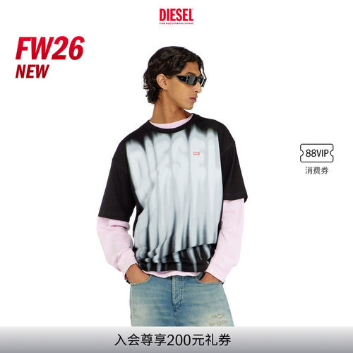 [新款]DIESEL男士26早秋黑色大面积涂鸦街头短袖T恤A222240QIAM