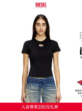 DIESEL女士OVAL D黑色白色修身圆领短袖T恤A168390CLBR
