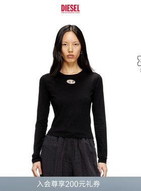 DIESEL女士25秋冬OVAL D黑色白色长袖T恤A194380CLBR