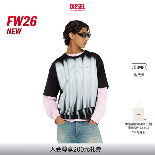 [新款]DIESEL男士26早秋黑色大面积涂鸦街头短袖T恤A222240QIAM