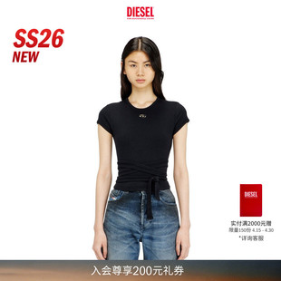 [新款]DIESEL女士26春夏OVAL D纯色简约绑带短袖T恤A211970EJAI