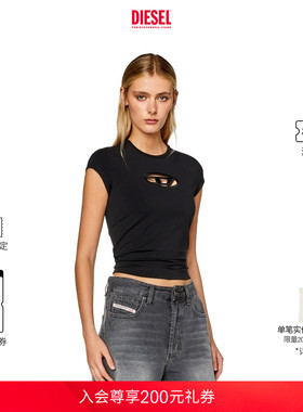 DIESEL女士OVAL D LOGO镂空通勤穿搭短袖T恤A062680AFAA