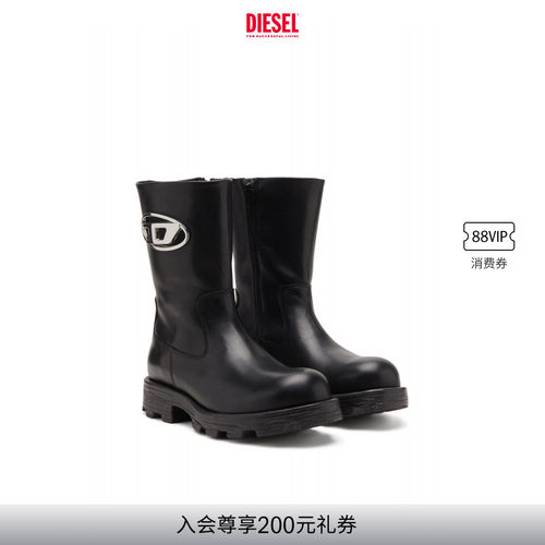 DIESEL女士25早秋中跟骑士皮靴