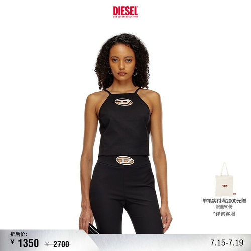 [折扣]DIESEL女士OVAL D黑色背扣露背吊带背心A143870PHAL