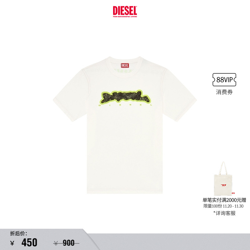 [折扣]DIESEL男女同款中性印花短袖T恤A122870QIAM