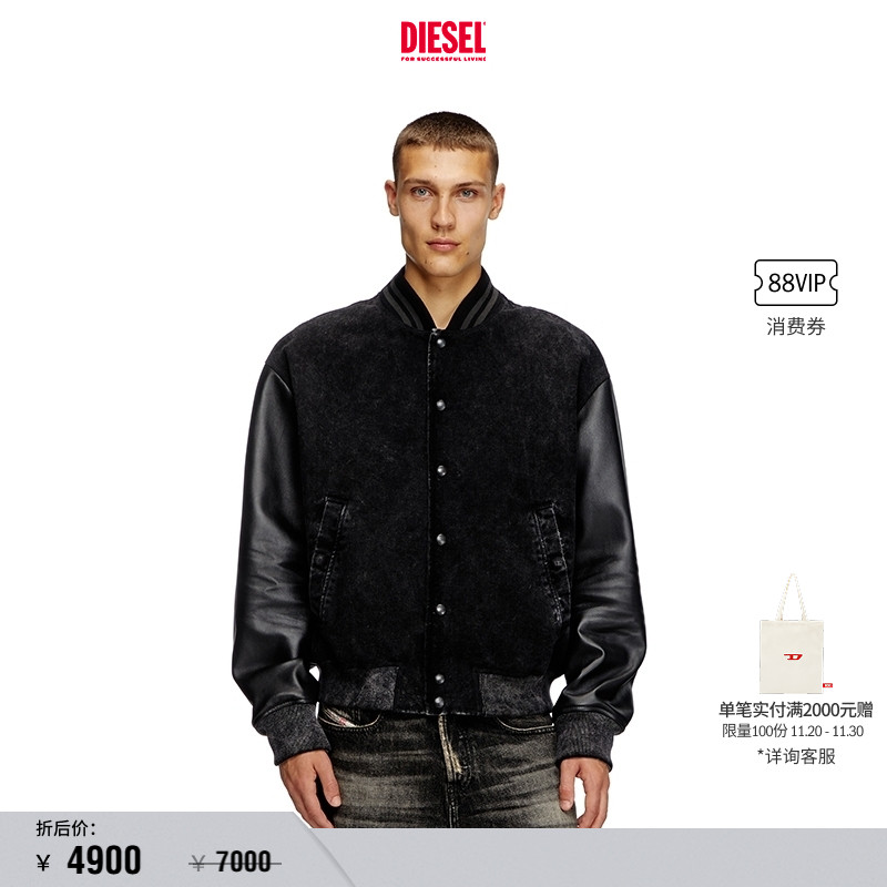 [折扣]DIESEL男士OVAL D拼接皮夹克外套A173660IKAW