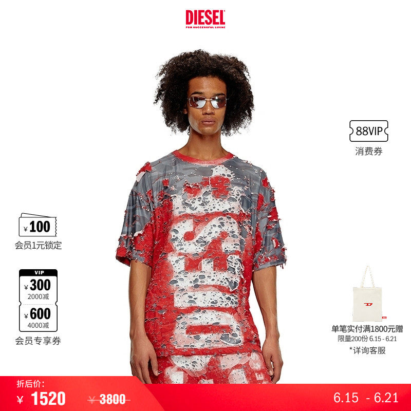 [折扣]DIESEL男女同款中性SUPER LOGO短袖T恤A136220LK