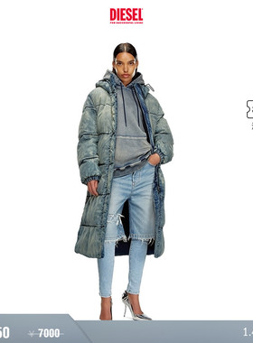 [折扣]DIESEL女士淡蓝褪色连帽长款棉服外套A153470SKAI