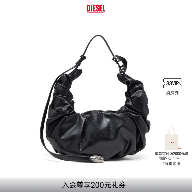 DIESEL女士黑色大号GRAB D单肩包可颂包X10478P8657图片