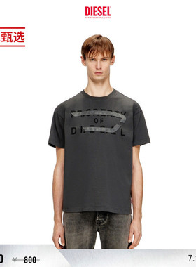 [季末甄选]DIESEL男士黑色字母印花拼接短袖T恤A210270DMBJ