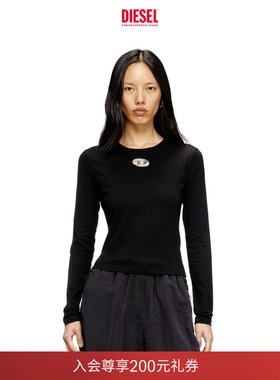 DIESEL女士25秋冬OVAL D黑色白色长袖T恤A194380CLBR