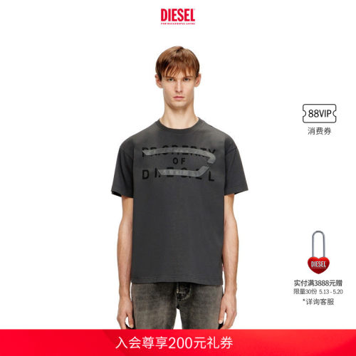 DIESEL男士黑色字母印花拼接短袖T恤A210270DMBJ