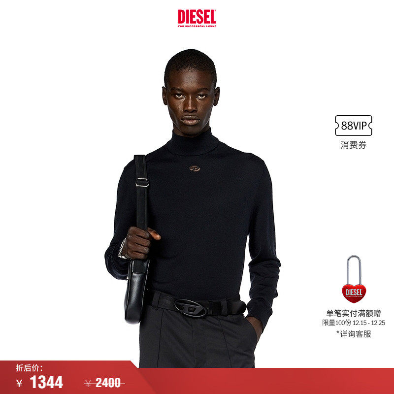 [折扣]DIESEL男士OVAL D LOGO半高领绵羊毛针织衫A124450CHAU