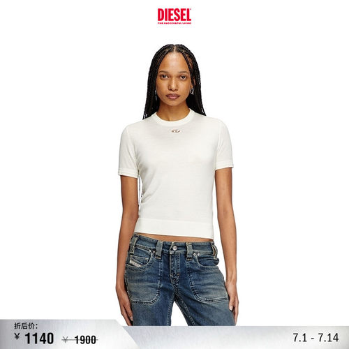 [折扣]DIESEL女士OVAL D米白色绵羊毛短袖针织衫A175010DCCH