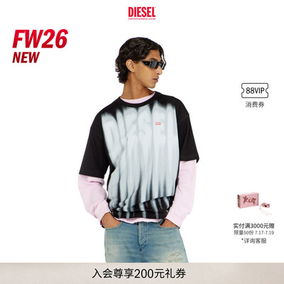 [新款]DIESEL男士26早秋黑色大面积涂鸦街头短袖T恤A222240QIAM