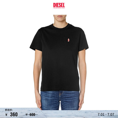 [折扣]DIESEL女士黑色简约休闲圆领短袖T恤A153670GRAI