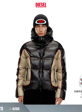 [折扣]DIESEL男士连帽拼色棉服外套A144050DBCH
