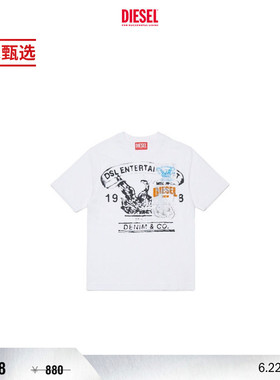 [季末甄选]DIESEL男童时尚印花白色短袖T恤J02583KYAYS