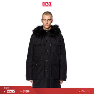 工装 DIESEL男士 多口袋毛领连帽棉服外套A106100IDAP 折扣