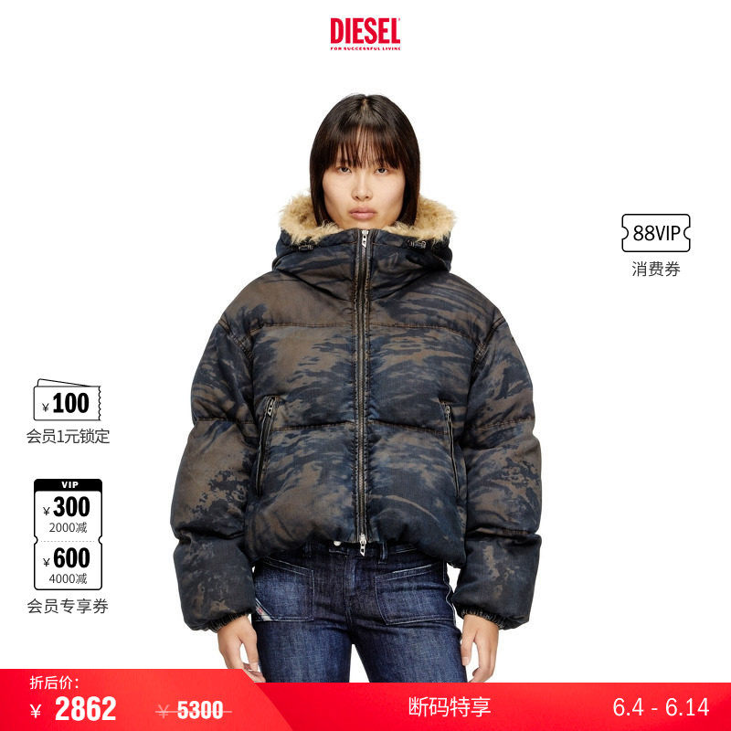 [折扣]DIESEL女士做旧风格连帽棉服外套A184740LKCX