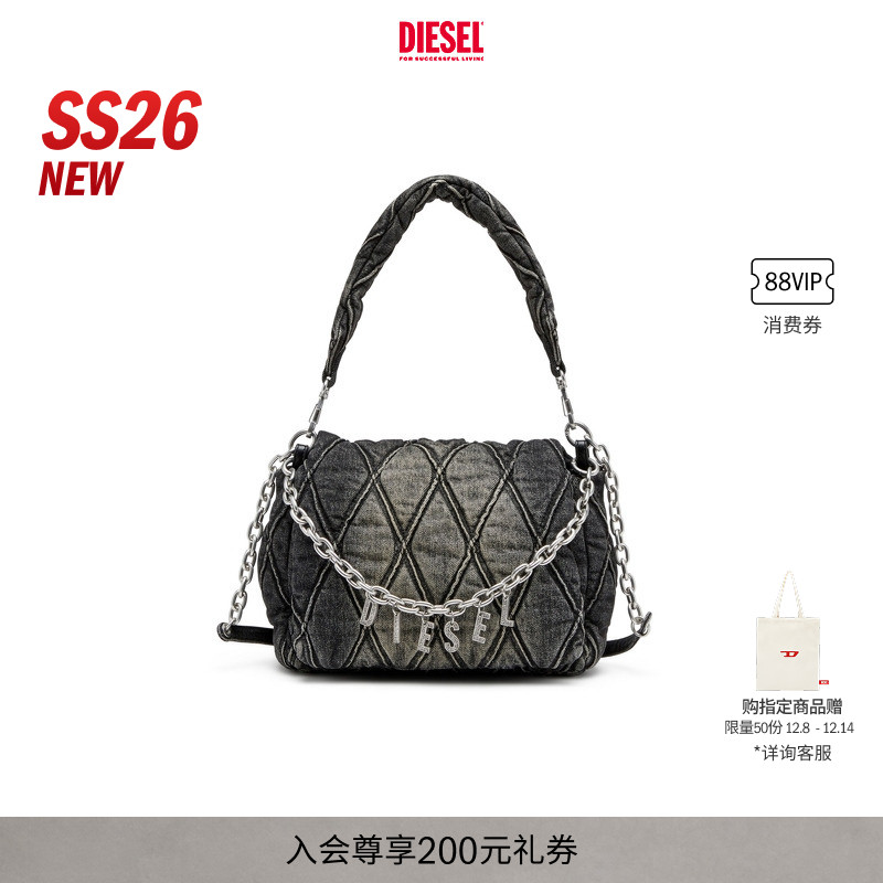 [礼物]DIESEL女士26早春CHARM D菱格纹中号手提流浪包X09596P6330