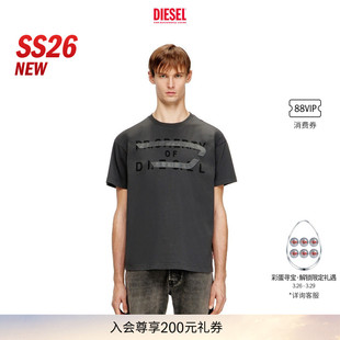 26春夏黑色字母印花拼接短袖 DIESEL男士 T恤A210270DMBJ 新款