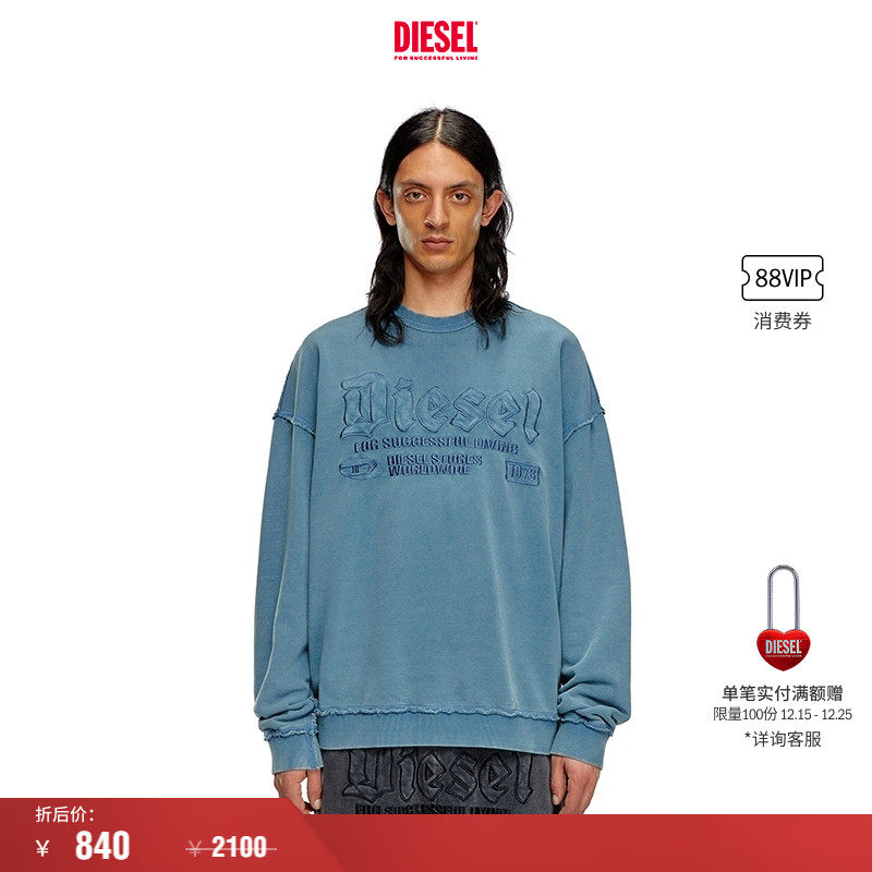 [折扣]DIESEL男士反穿设计长袖运动衫套头卫衣A140130KMAG