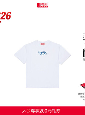 [新款]DIESEL男童26早春蓝色OVAL D LOGO白色短袖T恤J025900GRAI
