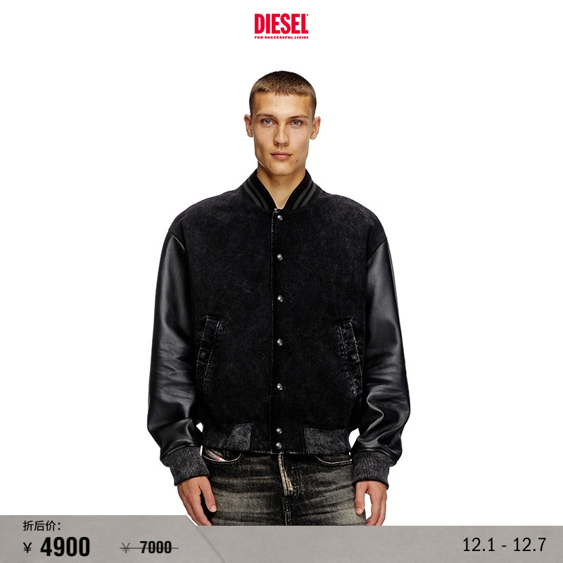 [折扣]DIESEL男士OVAL D拼接皮夹克外套A173660IKAW