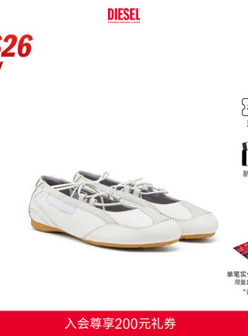 [新款]DIESEL女士26早春时尚白色系带平底芭蕾鞋Y03856P7477