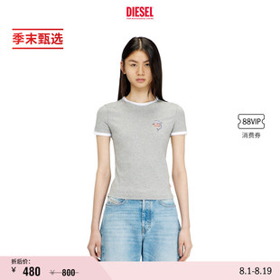 [季末甄选]DIESEL女士灰色海豚粉色小猪印花短袖T恤