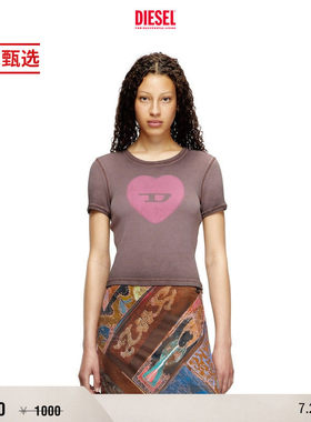 [季末甄选]DIESEL女士D LOGO心形印花圆领短袖T恤A128360SQAD