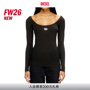 [新款]DIESEL女士26早秋黑色OVAL D大领口长袖T恤A199090JMBA