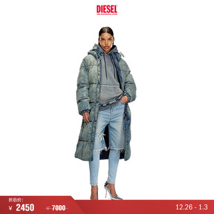 棉服外套A153470SKAI DIESEL女士淡蓝褪色连帽长款 折扣